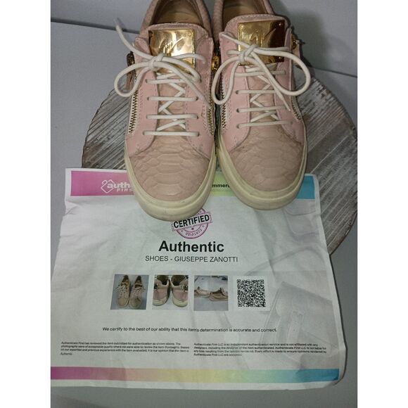 Giuseppe Zanotti Pink Leather Lace Up Sneakers Embossed Reptile Print, W Size 37 - Picture 10 of 10